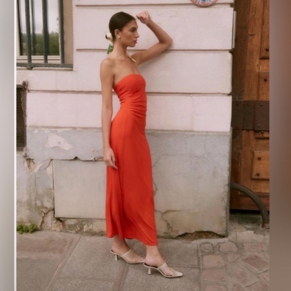 Favorite Daughter $220 The Colette Strapless Dress in red - Picture 1 of 4